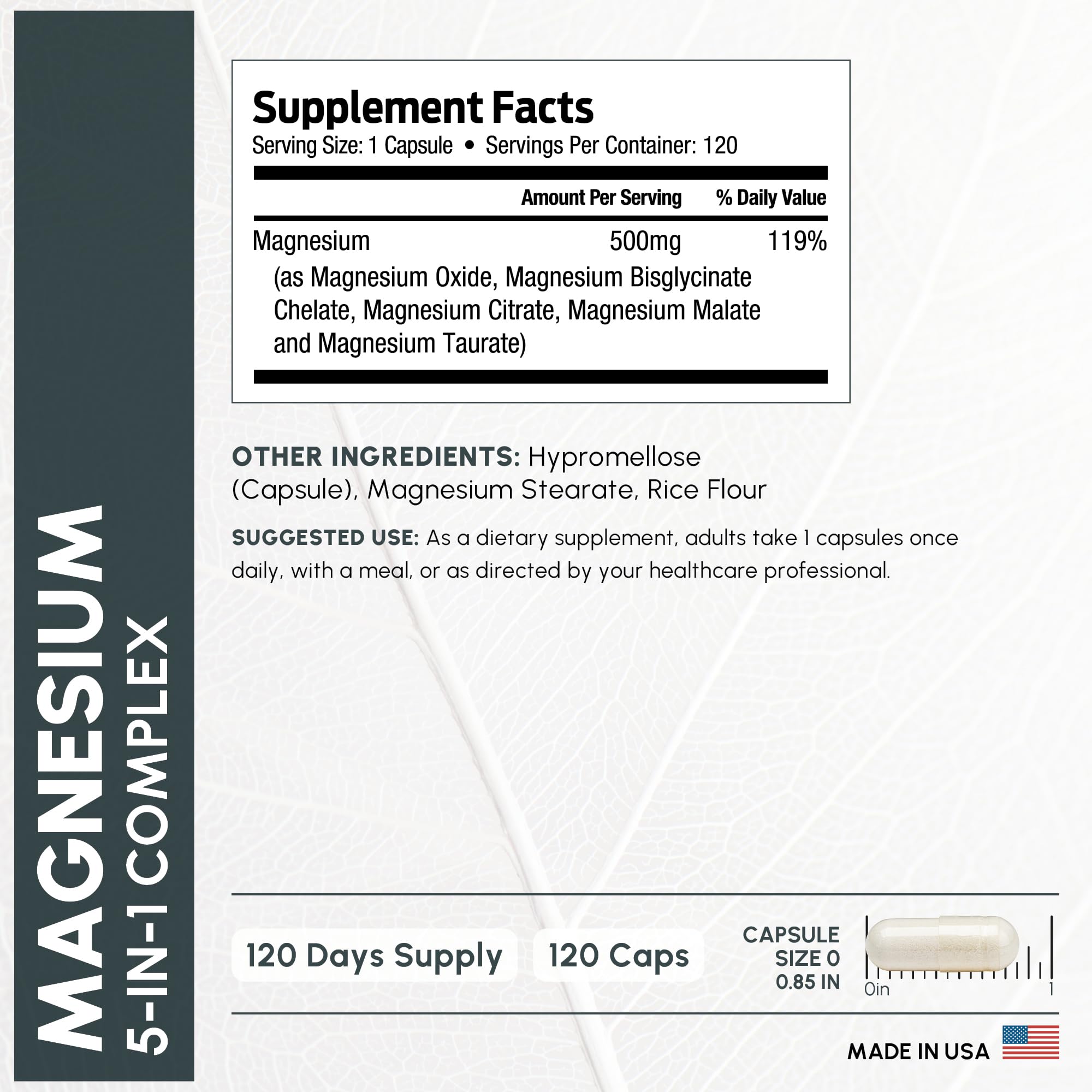 ForestLeaf Magnesium Complex for Women and Men - 500mg Magnesium Supplement for Sleep - 5-in-1 Chelated Magnesium Citrate, Bisglycinate, Malate, Taurate, Oxide (120 Ct) ForestLeaf buy supplements Au
