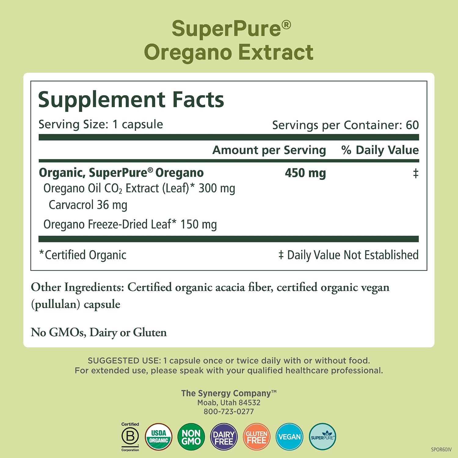PURE SYNERGY SuperPure Oregano Extract | Oregano Oil Extract Capsules | Organic Oil and Leaf Supplement | for Immune, Digestive, and Respiratory Health (60 Capsules)