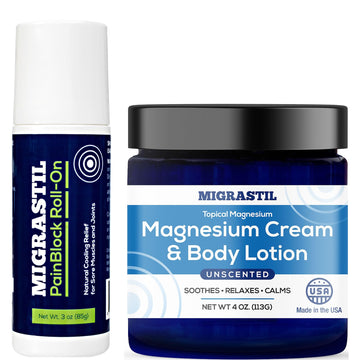 Basic Vigor Migrastil PainBlock Roll-On & Unscented Topical Magnesium Cream Bundle. Made in The USA. Basic VigorBuy Supplements Australia