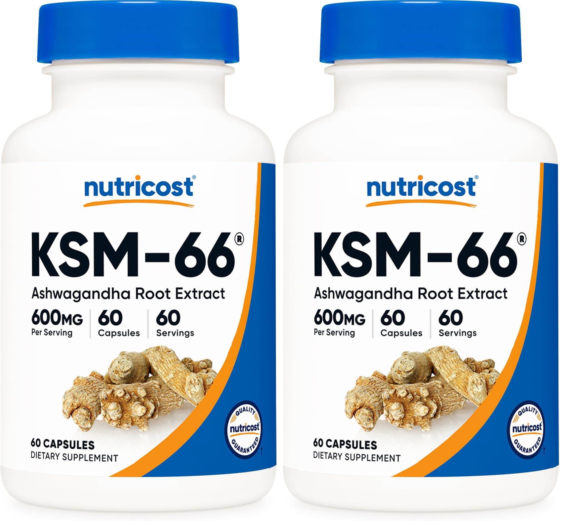 Nutricost KSM-66 Ashwagandha Root Extract (600mg) 60 Capsules | 5% Withanolides & BioPerine, Full-Spectrum Root Extract