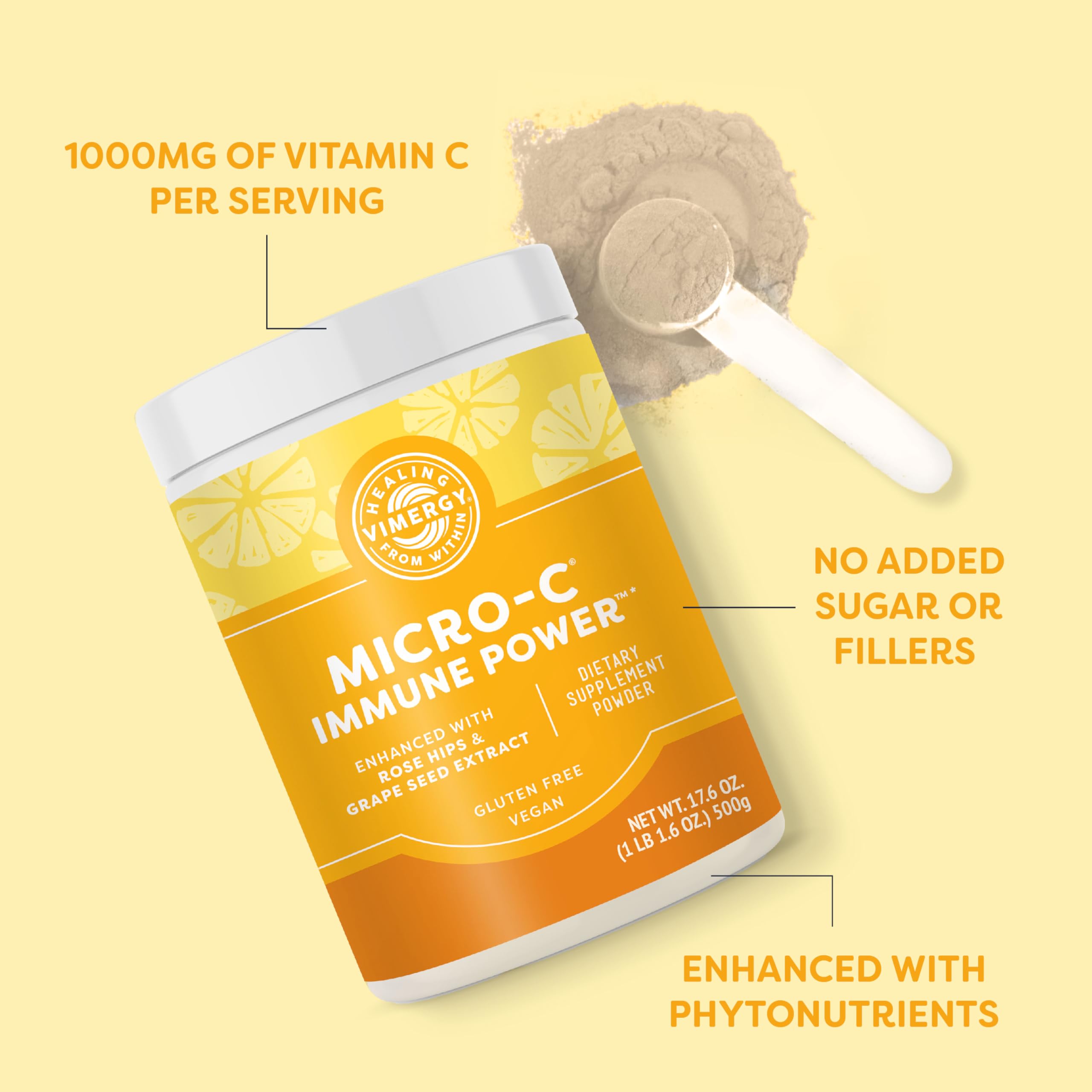 Vimergy Micro-C Immune Power TM *- 250g– 69 Servings – 2000mg/serving – Gentle Form – Antioxidant Phytonutrients – Immune & Nerve Support – Benefits Bone & Cartilage – Gluten-Free – Kosher – Vegan