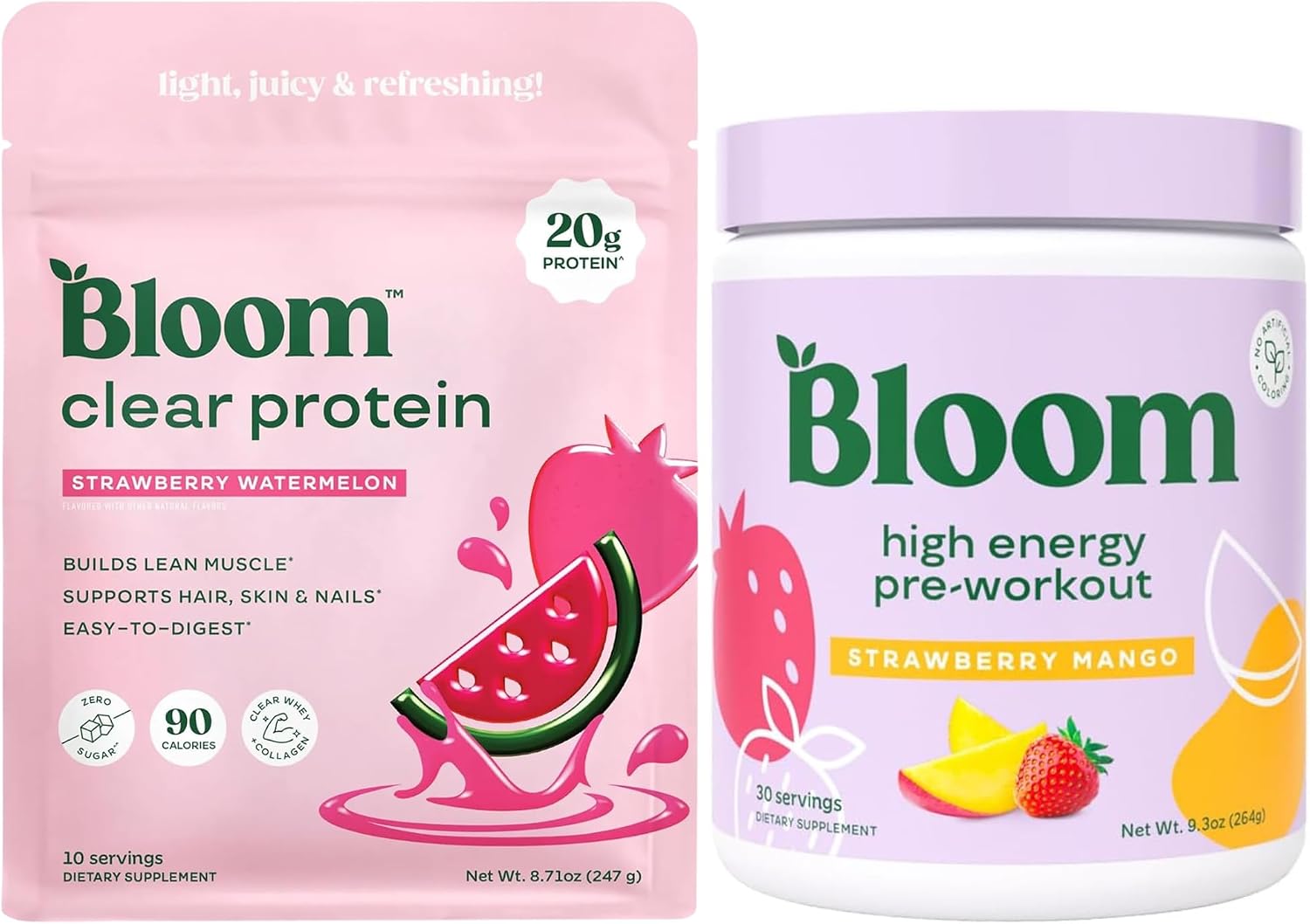 Bloom Strawberry Watermelon Clear Protein and Pre Workout Bundle