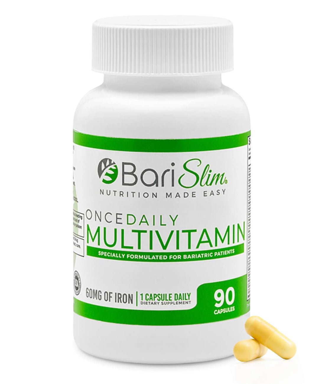 BariSlim Once Daily Bariatric Multivitamin Capsule - 60mg of Iron - Bariatric Vitamin & Supplement for Post WLS Surgery Including Gastric Bypass BariSlim