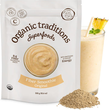 Organic Traditions Fiber Smoothie Original, Prebiotic Supplement with Chia, Flax, Chia, Flax, Psyllium, Acacia, Vitamin C and Superfood Blend, High Fiber Supplement for Digestive Health, 300g / 10.6oz