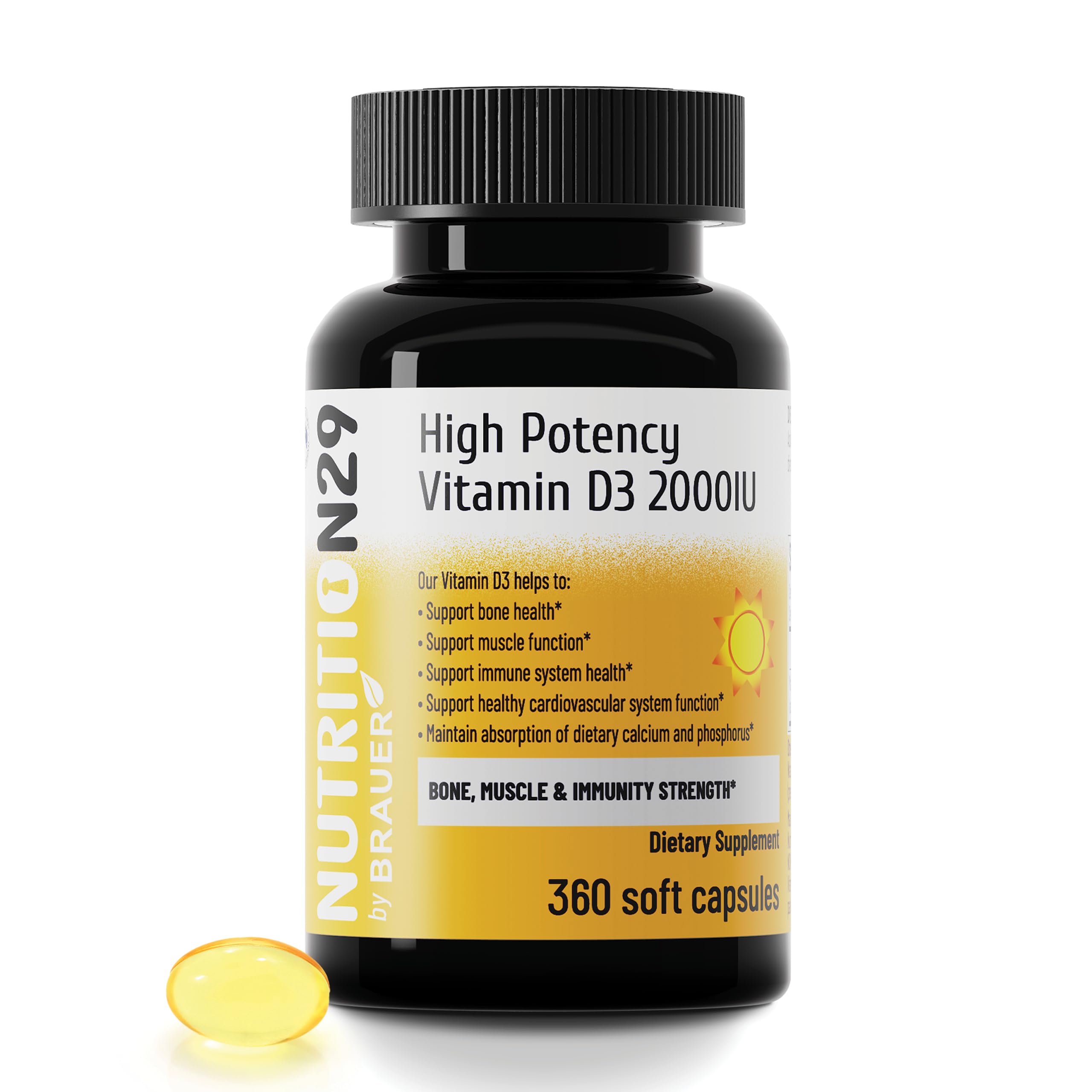 Vitamin D3 5000 IU (125 mcg),360 Day Supply Vitamin D Softgels | USP-Grade Provitas® Softgels with MCT & Olive Oil,High Potency Immune & Bone,Muscle Health Support Supplement,Non-GMO