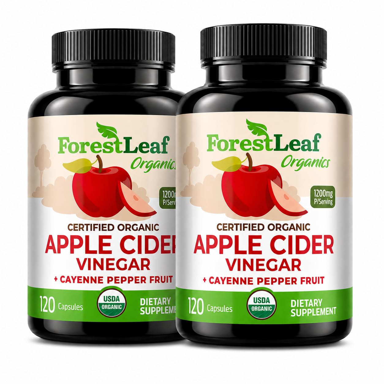 USDA Organic Apple Cider Vinegar Capsules with Mother, 1200 mg | Vegan & Non-GMO | Apple Cider Vinegar Pills with Cayenne Pepper & Ginger Root | 120 Caps