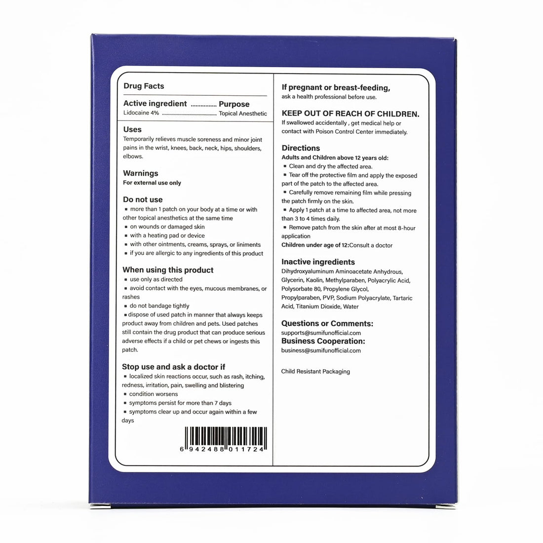 Sumifun 4% Lidocaine XL Pain Patches | Extra Large 4.72"x7.87" for Full Back & Thigh Coverage | Maximum Strength OTC Numbing | 8-Hour Medical Adhesion (X-Large, Count, 10) SumifunBuy Supplements Australia