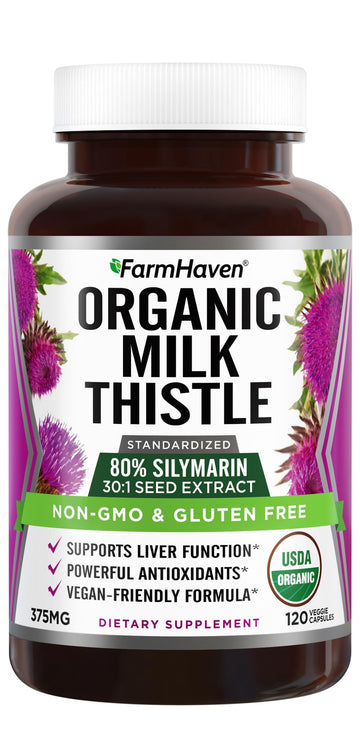 FarmHaven USDA Organic Milk Thistle Capsules | 30X Concentrated Seed Extract & 80% Silymarin Standardized - Supports Liver Function and Overall Health