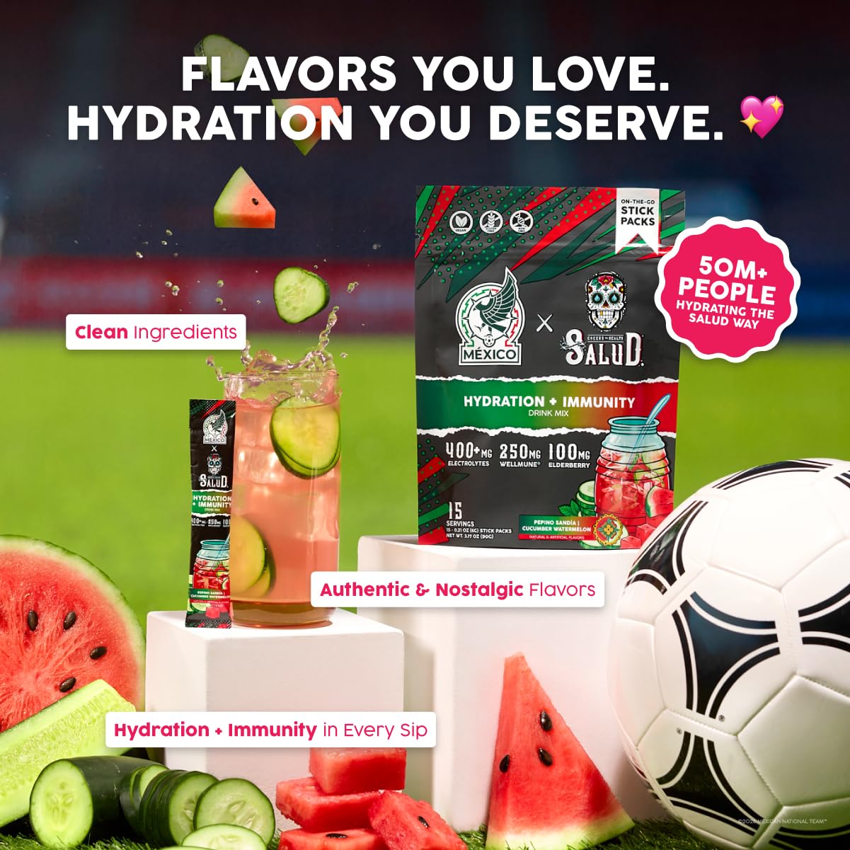 Salud 2-in-1 Hydration + Immunity Drink Mix, Cucumber Lime | Electrolytes Powder, Agua Fresca, Elderberry, Dairy & Soy Free, Non-GMO, Gluten Free, Vegan, 1g Sugar (15 Servings)