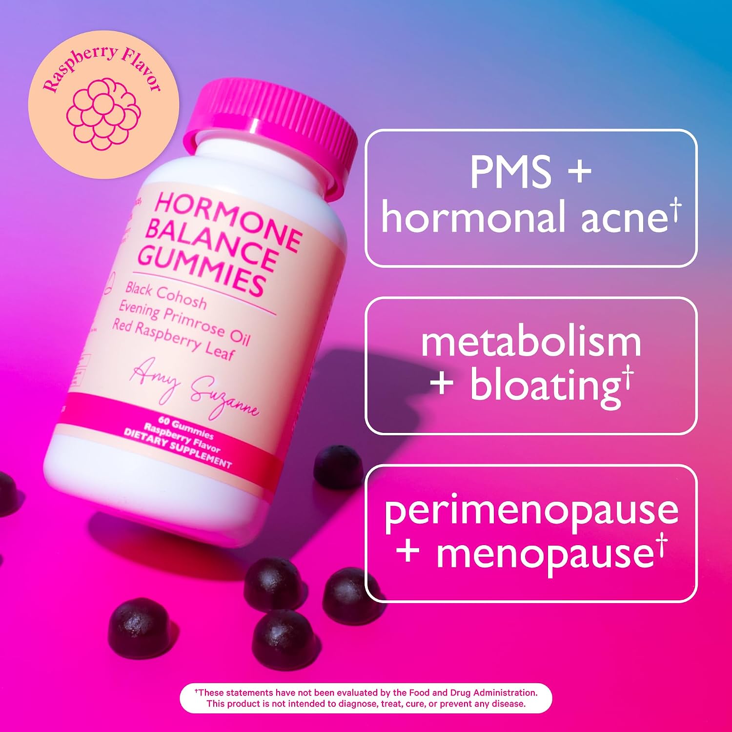 Amy Suzanne Hormone Balance Gummies for Women, 60 Count | Hormone Harmony for Mood, Energy, Occasional Bloat, PMS Comfort, Perimenopause & Menopause Support