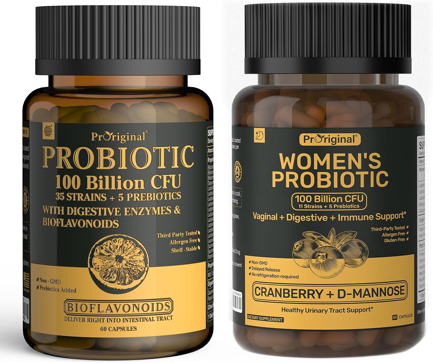 Probiotics Bundle for Women & Men – 2 Pack Gut Health Support | 100 Billion CFU Probiotics with Prebiotics, Enzymes & Citrus Bioflavonoids + Women’s Probiotic for Digestive, Vaginal & Urinary Health w