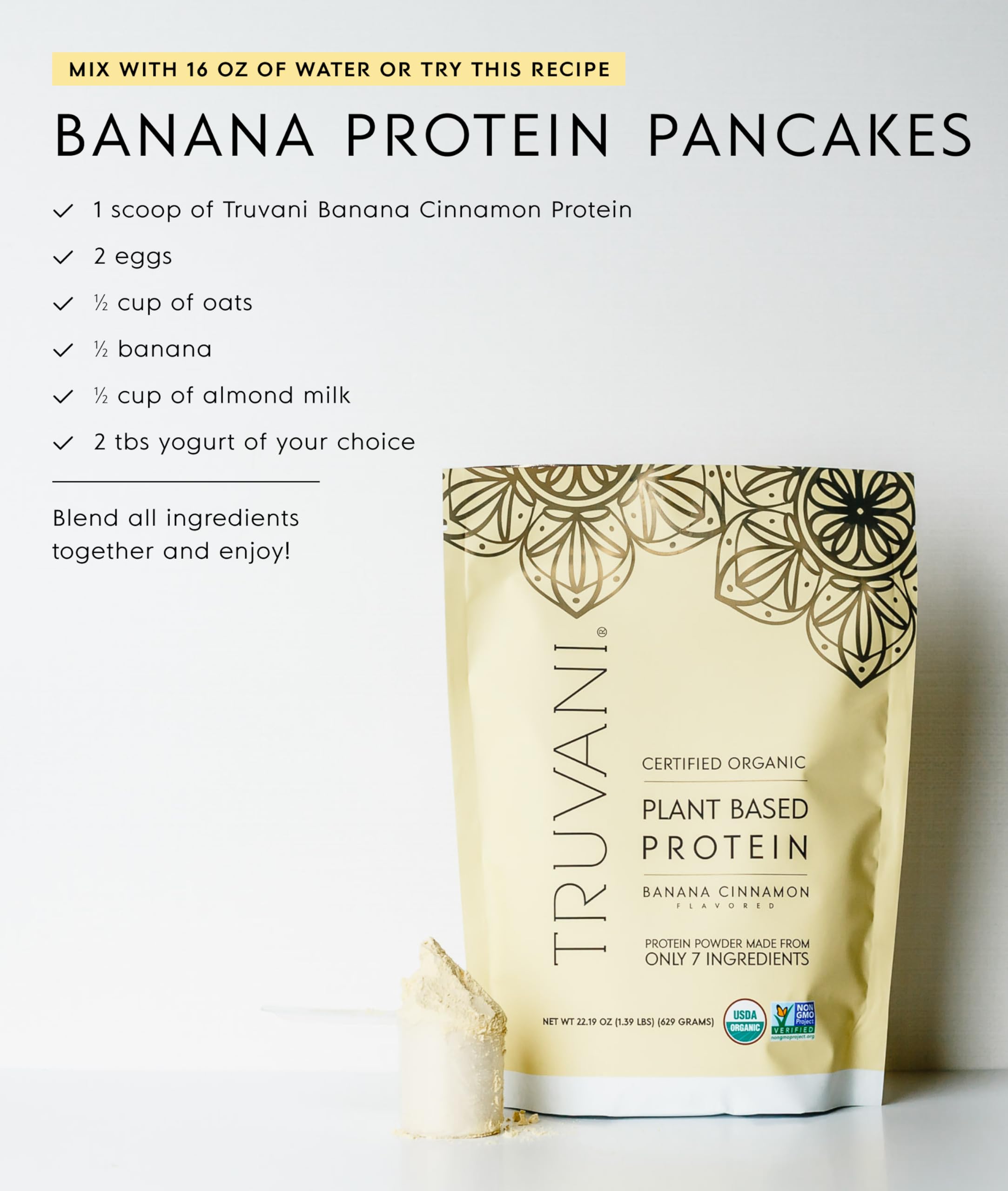 Truvani Organic Plant Based Protein Powder | Vanilla | 1 Serving | Vegan | 20g Pea Protein | Keto | Gluten & Dairy Free | Low Carb | No Added Sugar