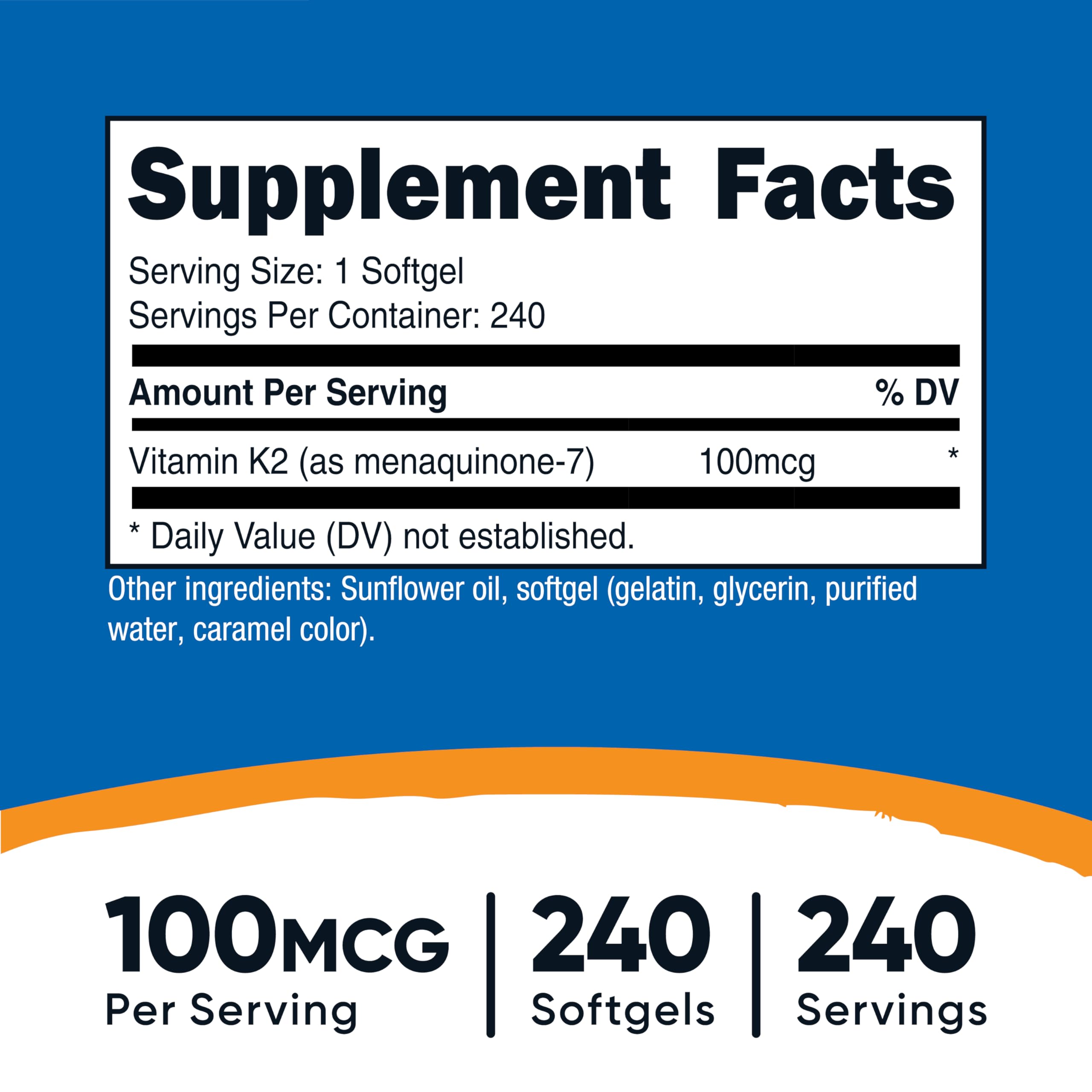 Nutricost Vitamin K2 MK-7 100 mcg, 240 Softgels, Gluten Free, GMO-Free | MK7