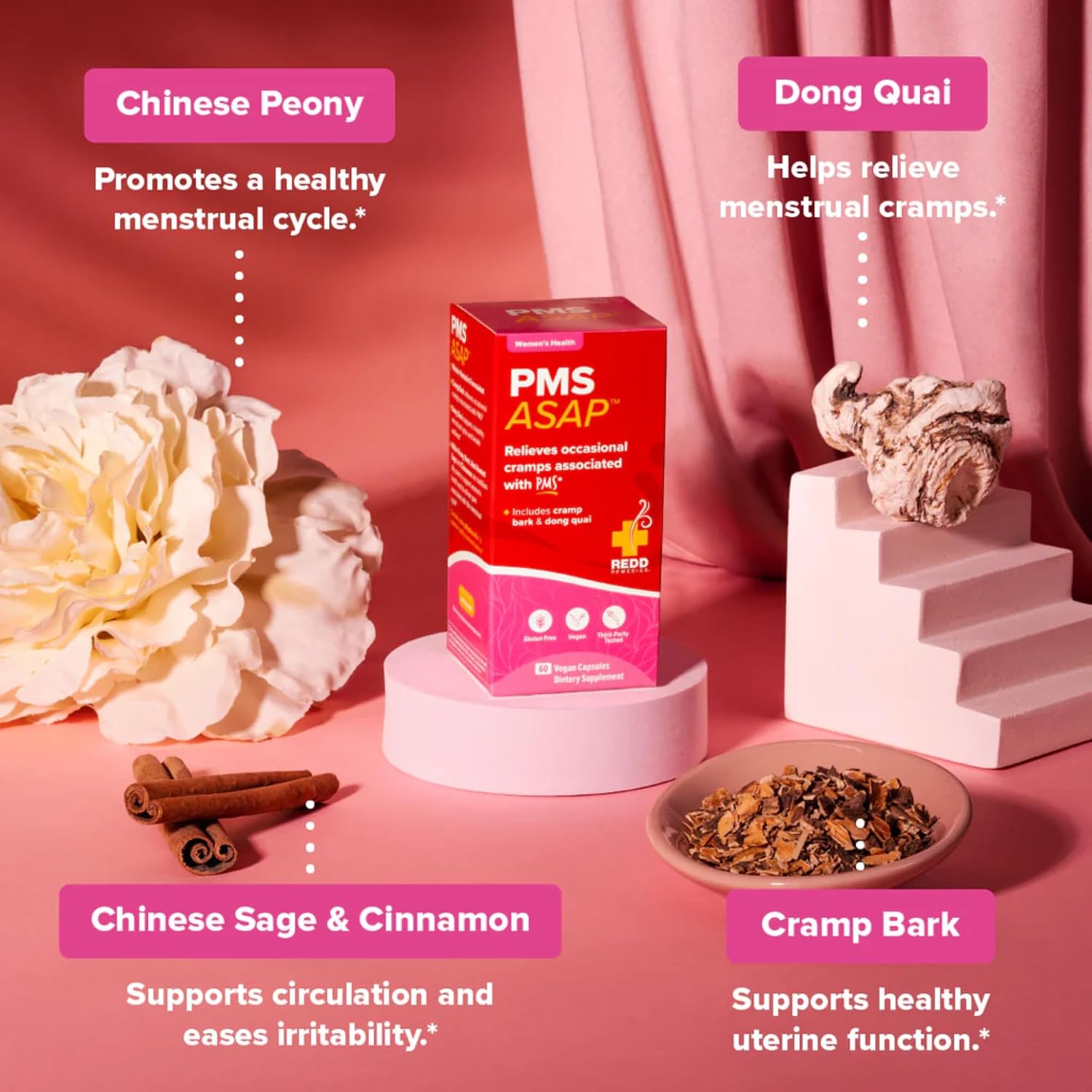 Redd Remedies, PMS ASAP, Includes Cramp Bark & Dong Quai, 60 Vegan Capsules