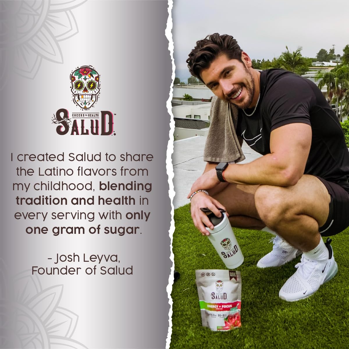 Salud 2-in-1 Energy + Focus Drink Mix, Hibiscus | Organic Caffeine, B6 + B12, Theanine, Clean Energy Packets, Agua Fresca Mix, Non-GMO, Gluten Free, 1g of Sugar (15 Servings)