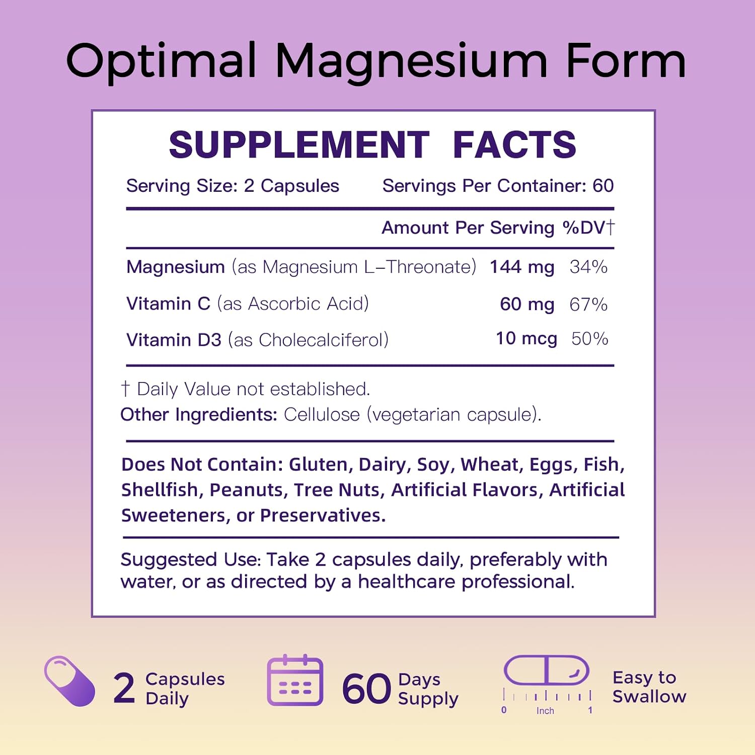 DRFOSTER Magnesium L-Threonate 2000 mg, Plus Vitamin C & D3, 120 Capsules | Provide 144 mg Mag, High Absorption, Brain Health for Women and Men, Supports Cognitive & Sleep, Vegan, Non-GMO, Gluten Free