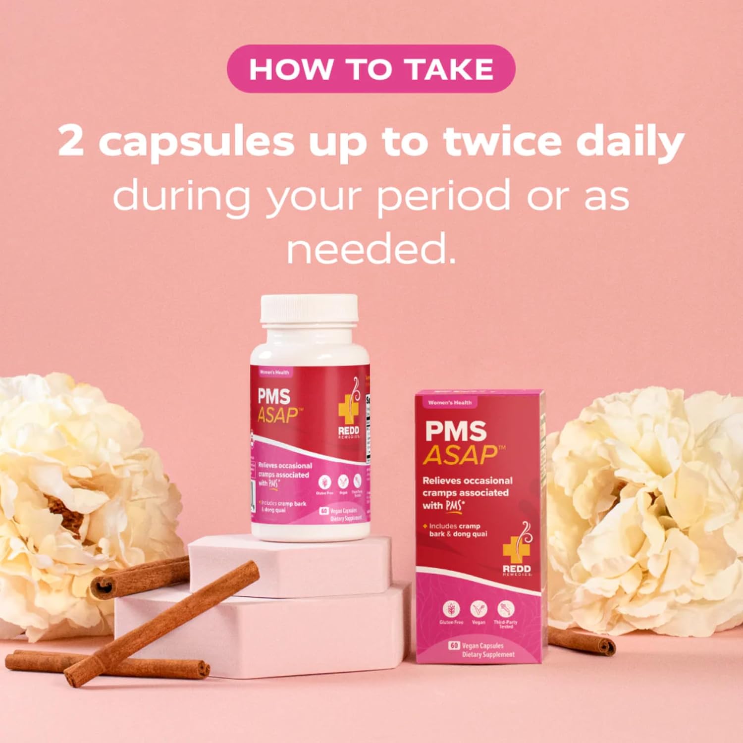 Redd Remedies, PMS ASAP, Includes Cramp Bark & Dong Quai, 60 Vegan Capsules