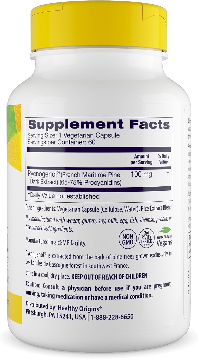 Healthy Origins Pycnogenol Pine Bark 100 mg, 60 Veggie Caps