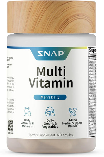Snap Supplements Men's Daily Multivitamins, 60 Capsules, 30-Day Supply | Daily Vitamins & Minerals for Men - Vitamin D, B12, Zinc, Herbs & Vitamin C for Energy & Immune Support, Multivitamin for Men