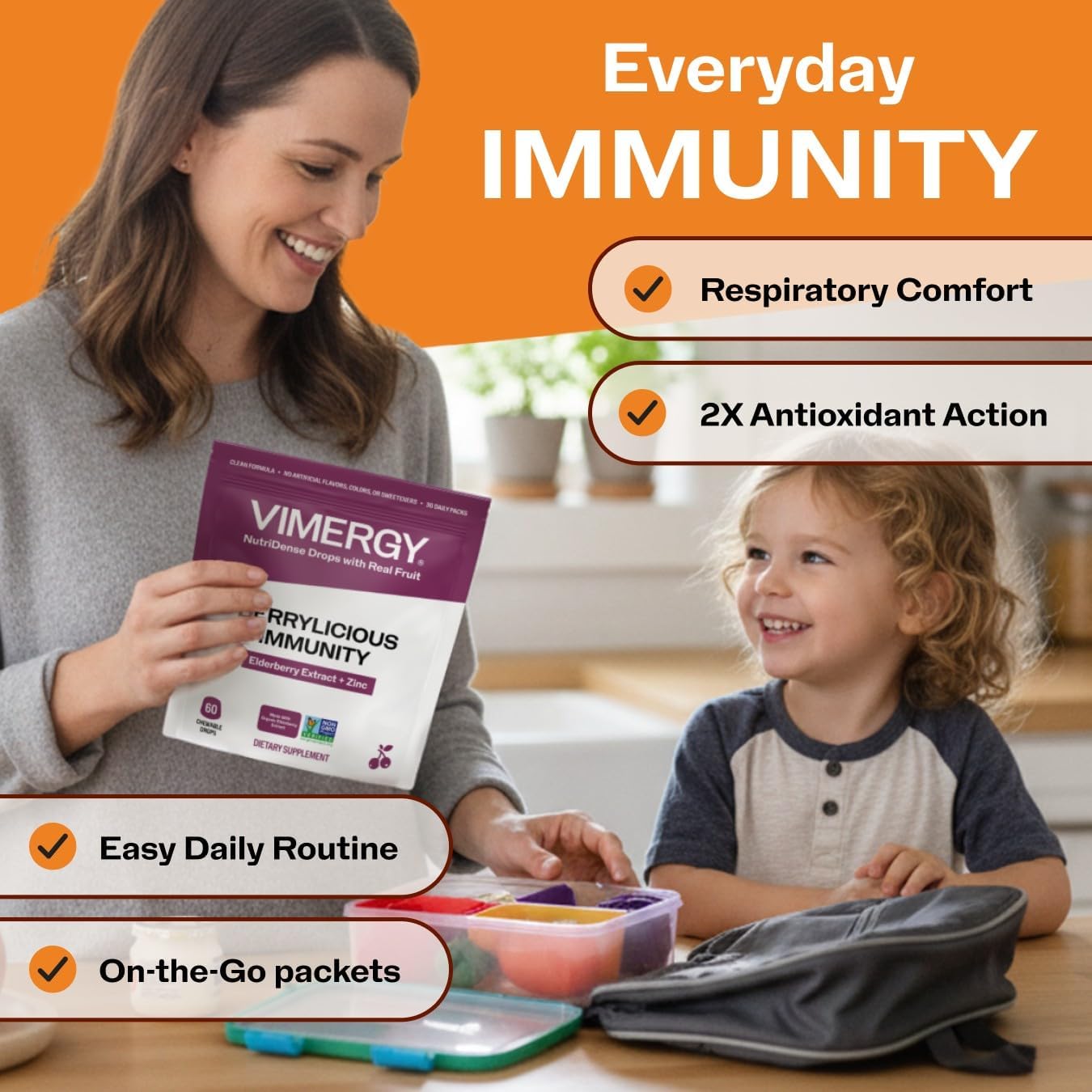Vimergy NutriDense Berrylicious Immunity* Chewables (500mg Elderberry Extract & 7.5mg Zinc Sulfate per Serving) Vegan, No Artificial Sweeteners, Gluten-Free, Immune Support, 30 Servings (60 Count)