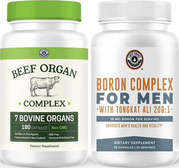 Left Coast Performance Boron Supplement for Men & Beef Organ Supplement - Testosterone Boosting Bundle for Men's Gut Health Energy Hormone Balance and Immune Support