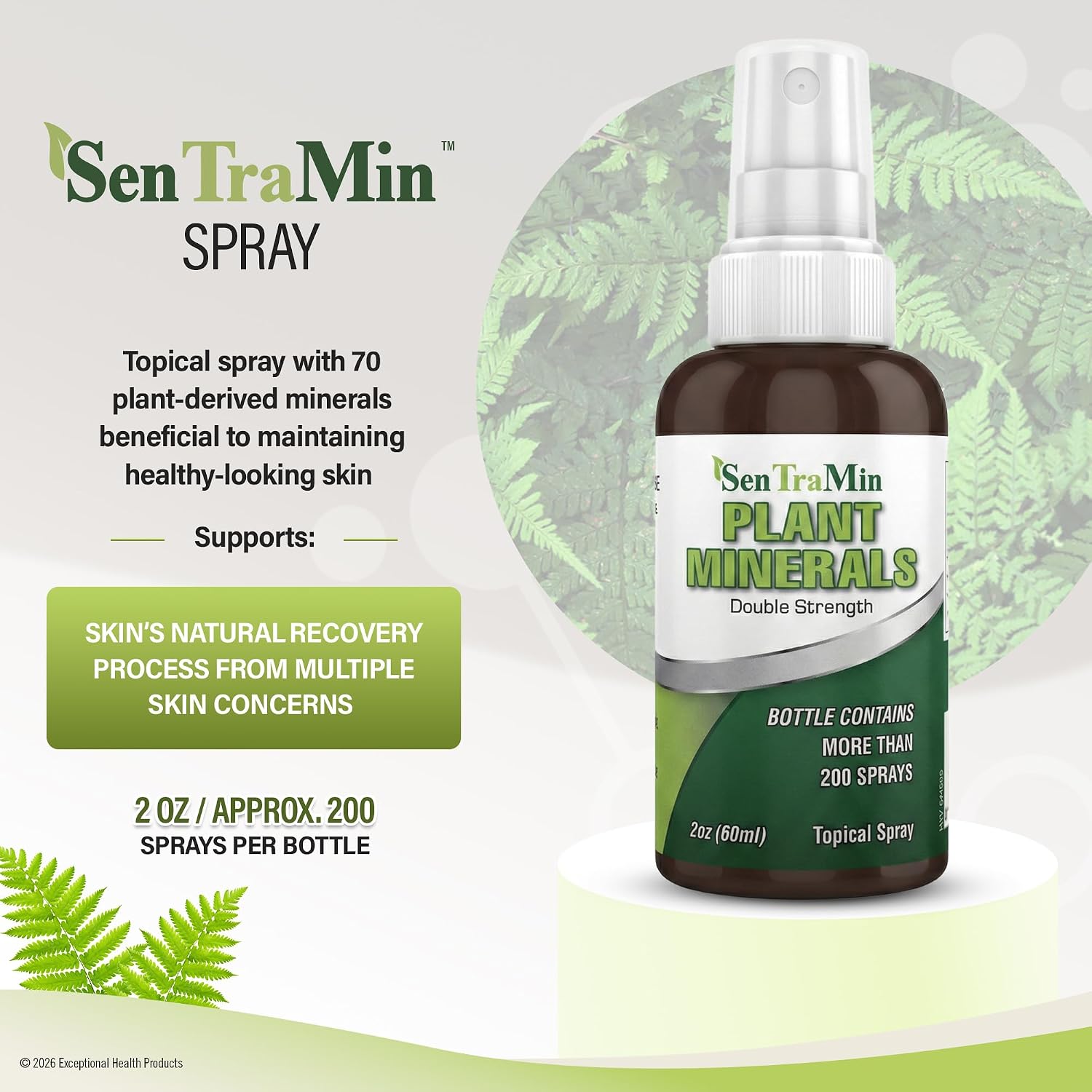 Plant Based Minerals Topical Spray, 2 Oz Bottle | Acne, Itch, & Skin Health Support with 70 Plant Sourced Colloidal Trace Minerals, Easy Absorption