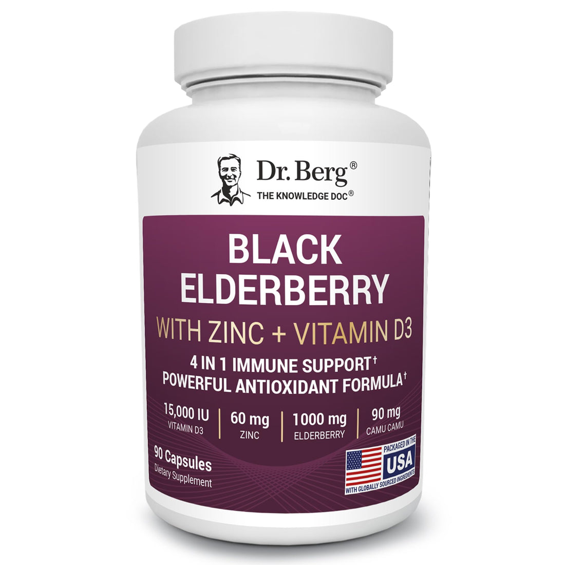 Dr. Berg Black Elderberry Capsules (Advanced Immune Support*) with 15,000 IU Vitamin D, 60 mg of Zinc, & 90 mg of Camu Camu - (4-in-1) Sambucus Elderberry Immune Support Supplement - 90 Capsules Dr. Berg NutritionalsBuy Supplements Australia