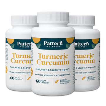 Pattern Wellness Turmeric Curcumin Supplement – 60 Capsules | 95% Curcuminoids with BioPerine® Black Pepper – Supports Joint, Cognitive & Immune Health – Non-GMO, Gluten Free