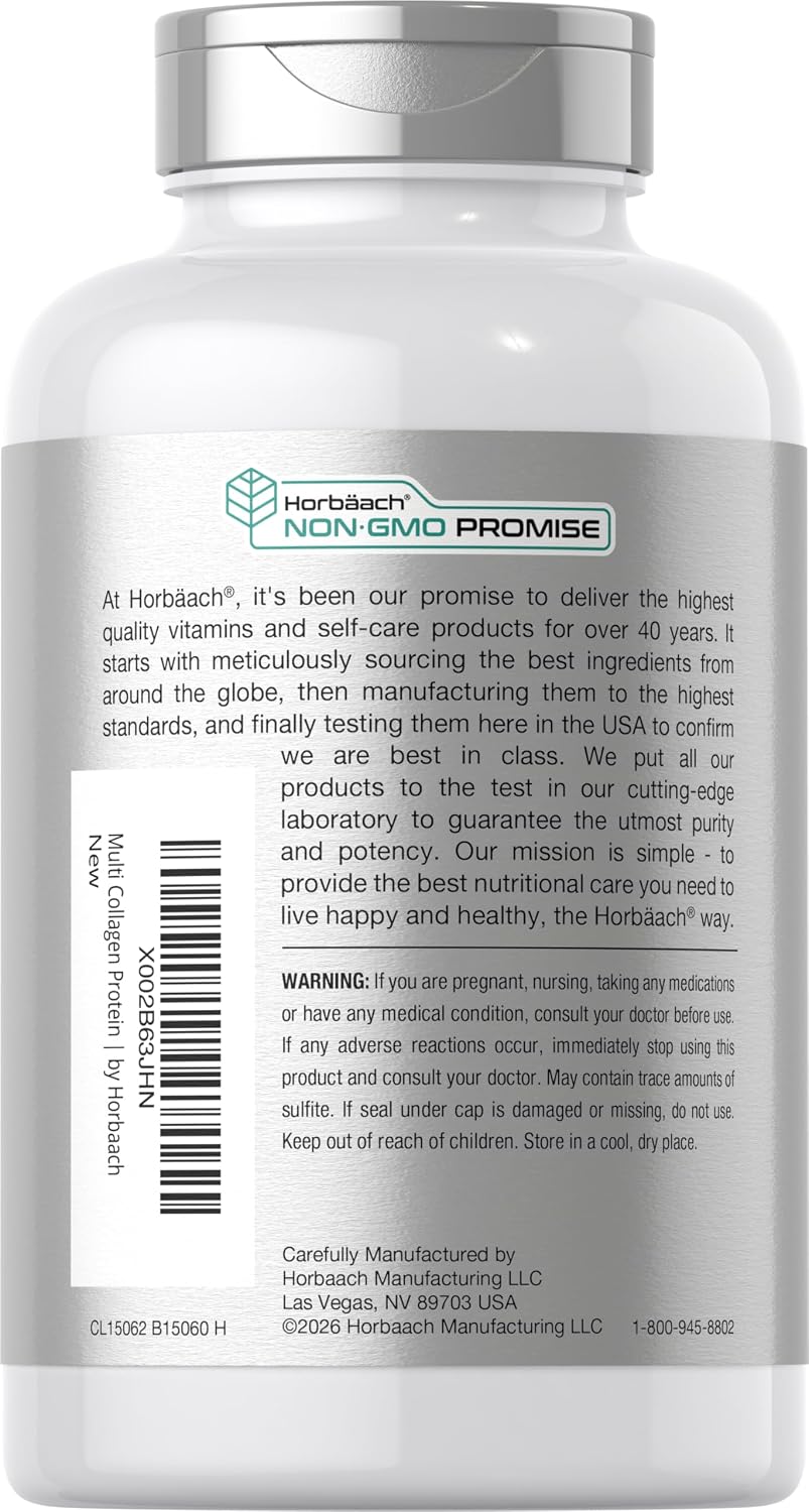 Horbäach Multi Collagen Protein 2000 mg | 180 Capsules | Type I, II, III, V, X | Keto & Paleo Friendly | Non-GMO, Gluten Free Supplement