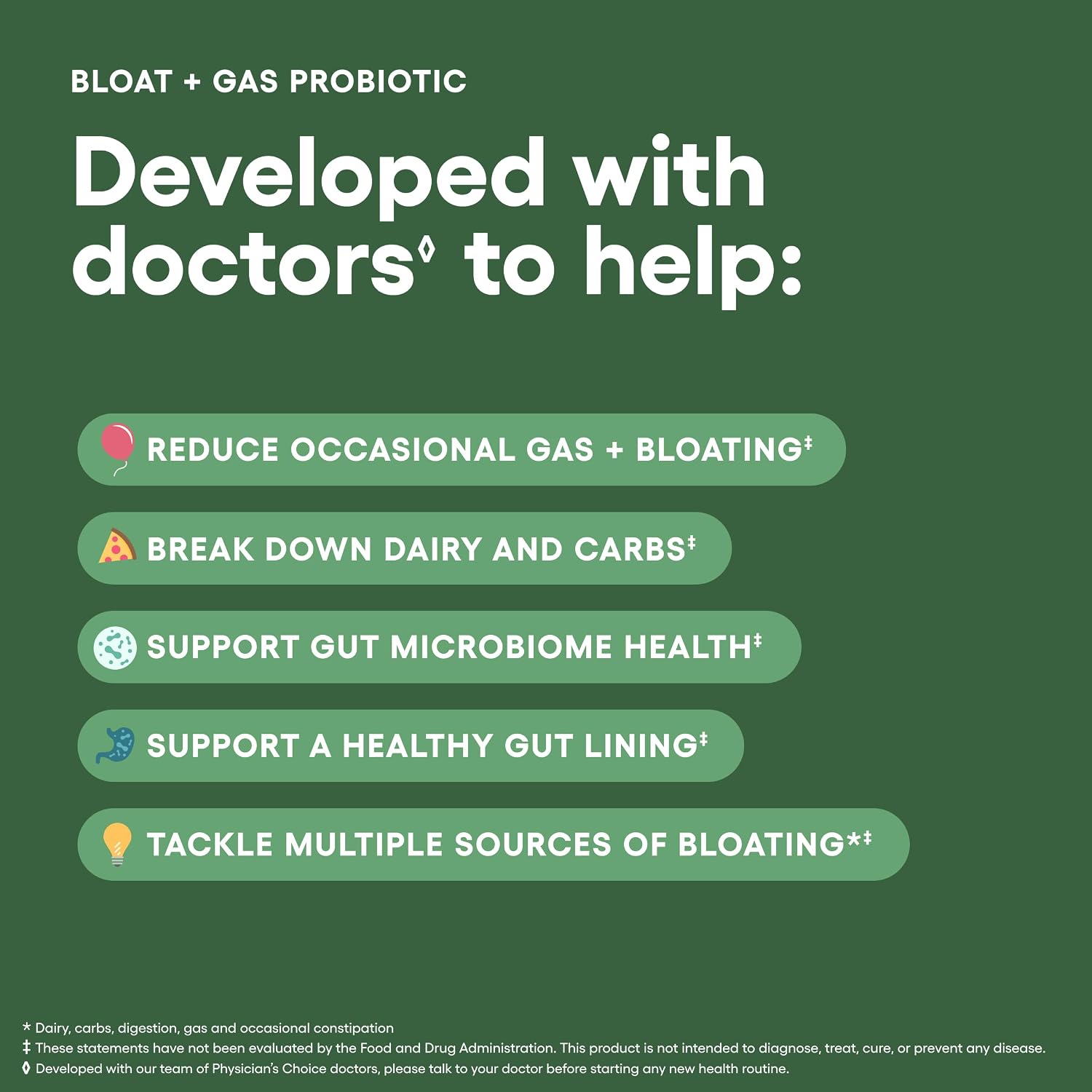 Physician's CHOICE Bloat Bundle: Bloat & Gas Probiotic 30ct + Digestive Enzymes 60ct