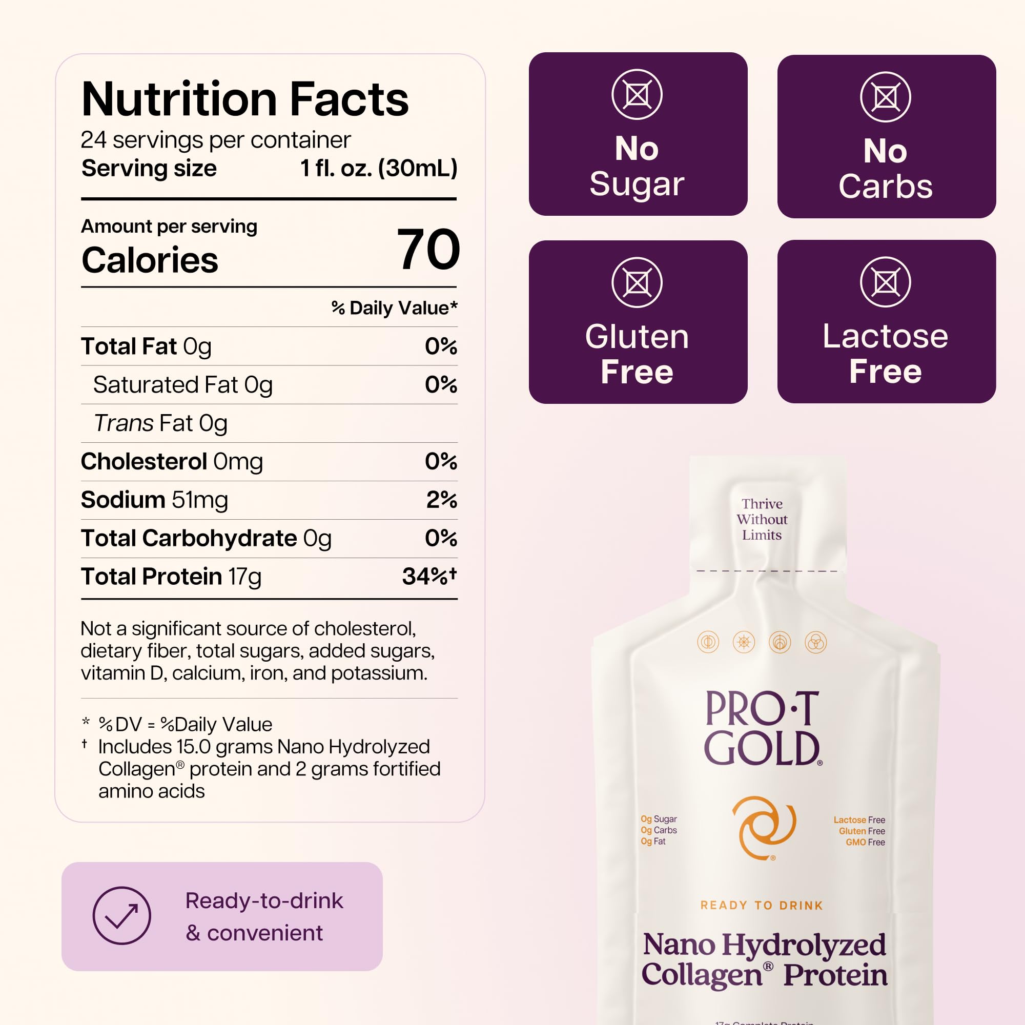 Liquid Collagen Protein Shot, Berry, 17g Protein, 24 pk | Nano Hydrolyzed Grass Fed Collagen, 0g Carbs, Hair, Skin & Nails, Amino Acids, Sugar Free, Gluten Free, 1 fl oz Shots