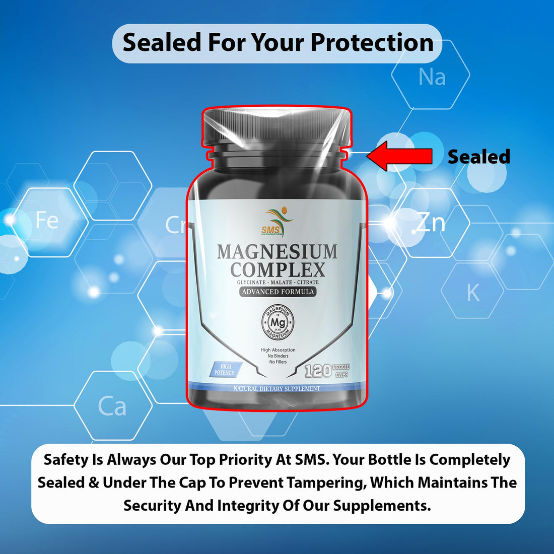 Supplement bottle labeled 'Magnesium Complex' on a white background