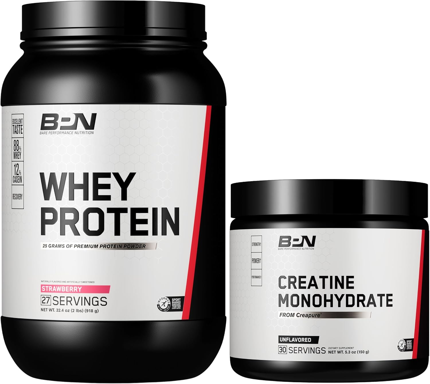 BARE PERFORMANCE NUTRITION BPN Whey Strawberry Protein & Creatine 30 Servings Bundle