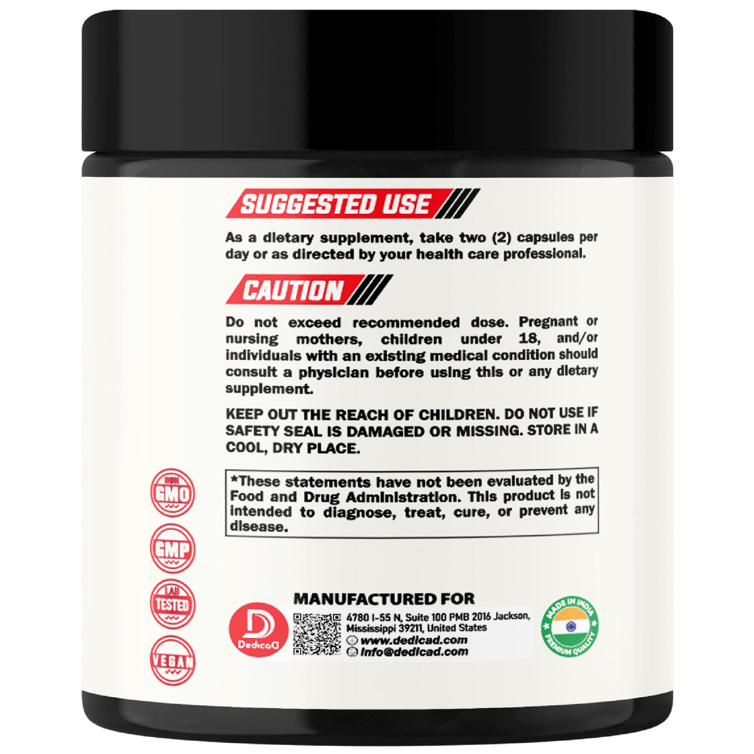 Supplement container labeled 'NAD+' with ingredients on a white background