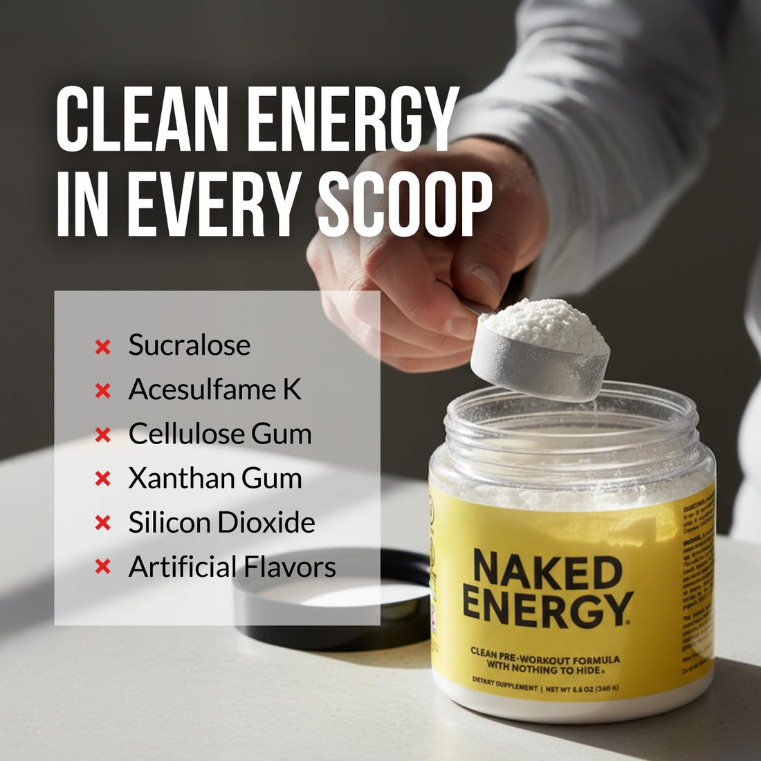 NAKED Energy - Pure Pre Workout Powder for Men and Women, NSF Certified, Vegan, Unflavored, Healthy Pre Workout - No Added Sweeteners