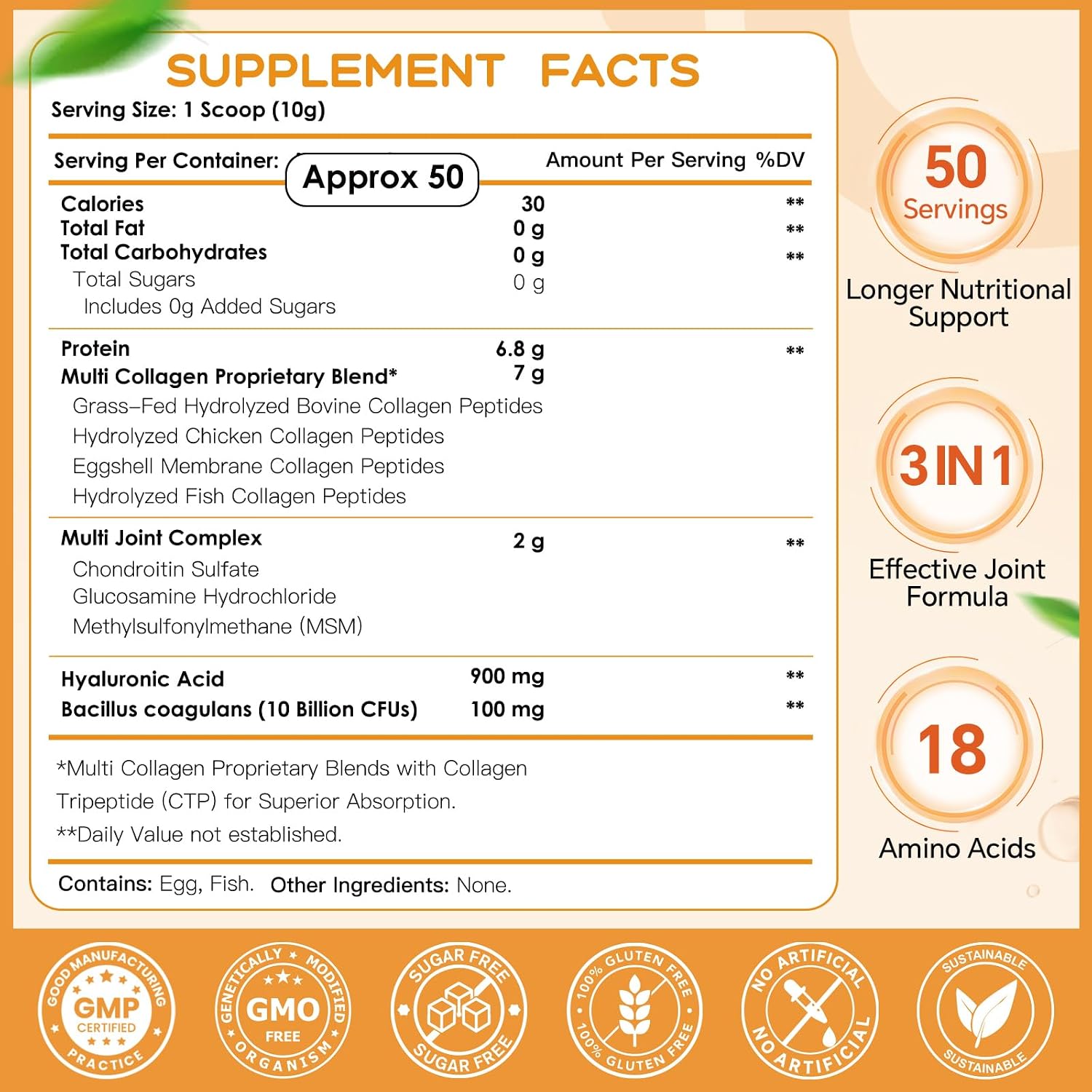 NATURE TARGET Multi Collagen Peptides Powder for Women Men, 50 Servings | Hydrolyzed Collagen Types I II III V X with Hyaluronic Acid & MSM for Skin, Hair, Nails & Joint, Non-GMO