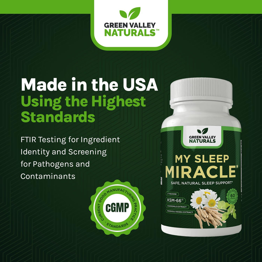 Bottle of Green Valley Naturals My Sleep Miracle supplement on a white background