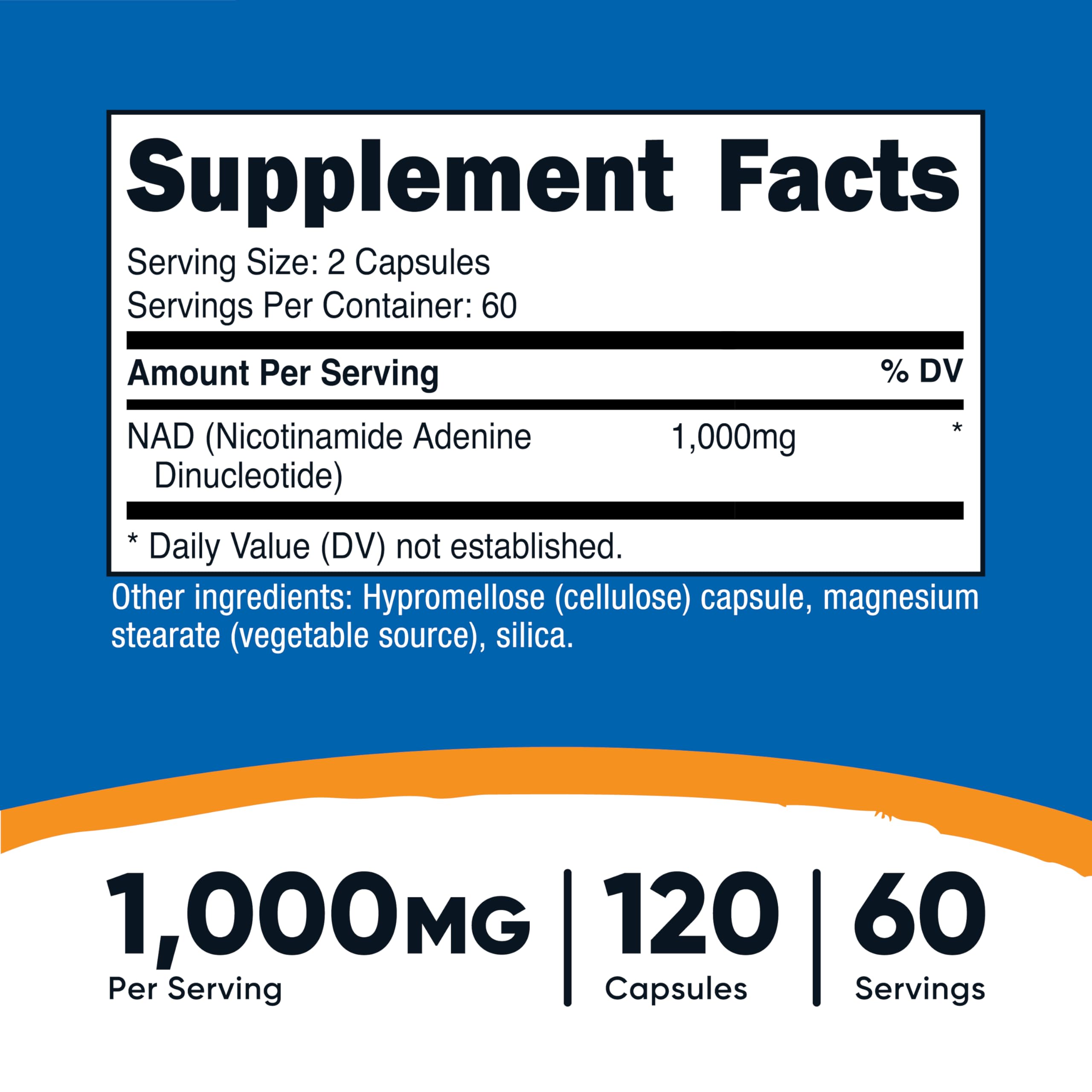 Nutricost NAD+ Supplement 1,000mg per Serving, 120 Capsules, 60 Servings | Nicotinamide Adenine Dinucleotide, Gluten-Free, Vegan