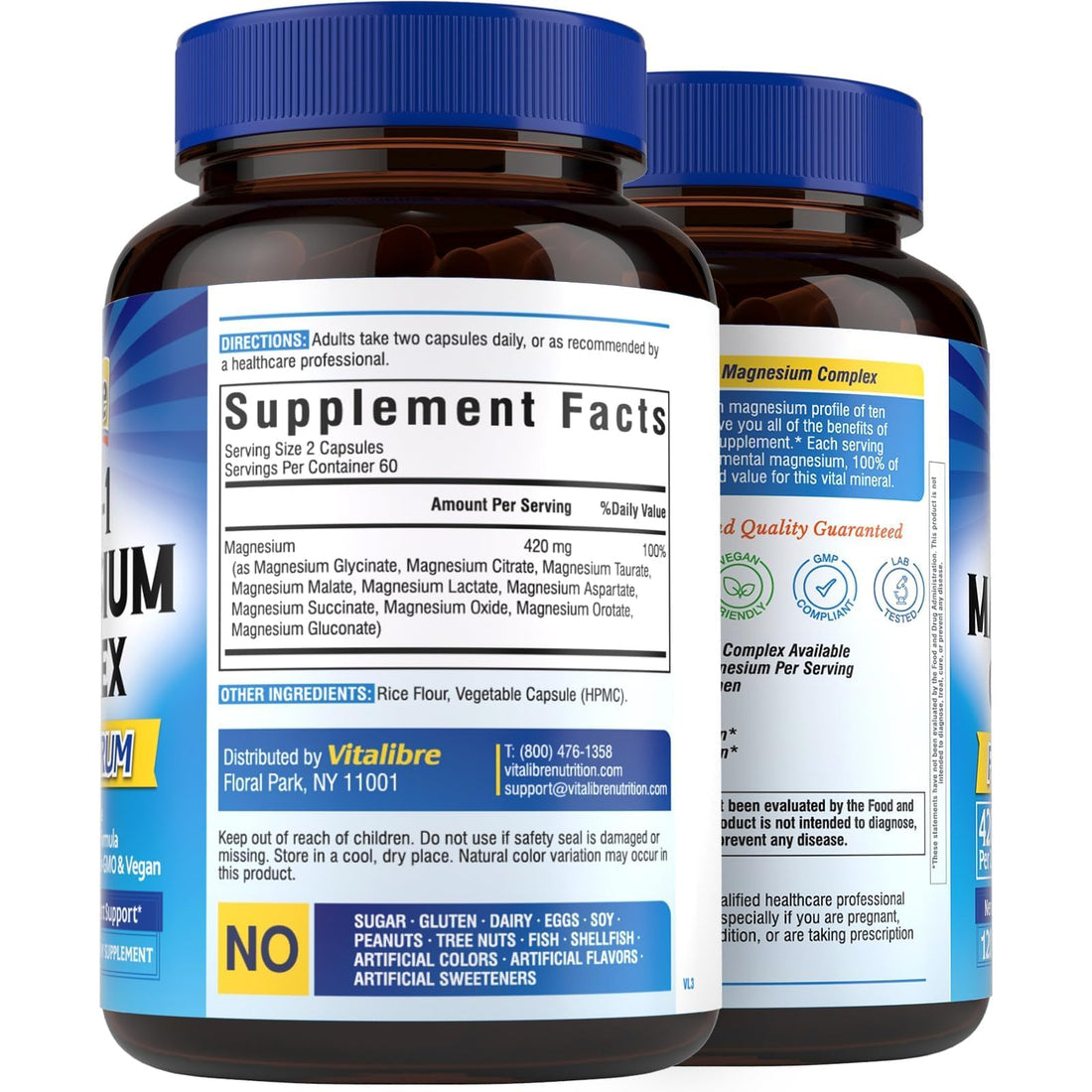 Vitalibre 10-IN-1 Magnesium Complex supplement bottle with blue label on a white background
