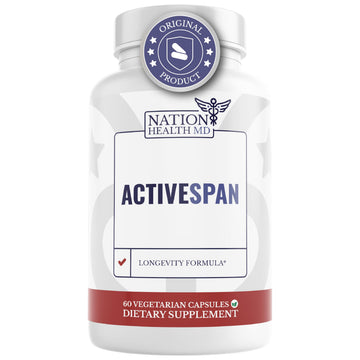 NATION HEALTH MD ActiveSpan - Longevity Supplement for Anti Aging - with Ashwagandha Extract, Astragalus, Cat's Claw, Ceylon Cinnamon, L-Lysine, L-Glutamine & More - 60 Capsules NATION HEALTH MDBuy Supplements Australia