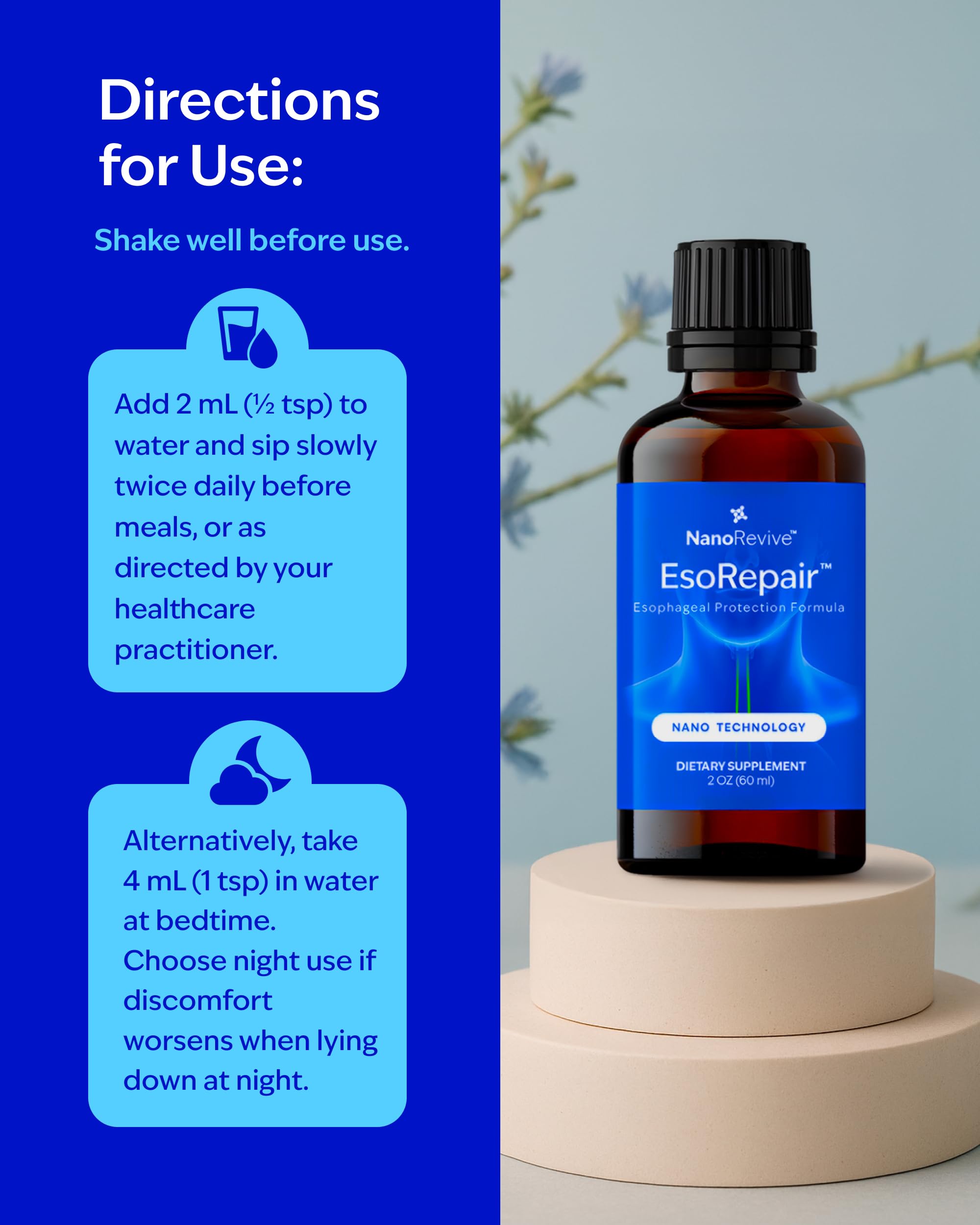 EsoRepair Nano Esophageal & Stomach Health Supplements for Men & Women - Digestive Comfort - Slippery Elm Bark, Zinc L-Carnosine