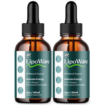Two bottles of LipoWave dietary supplements on a white background