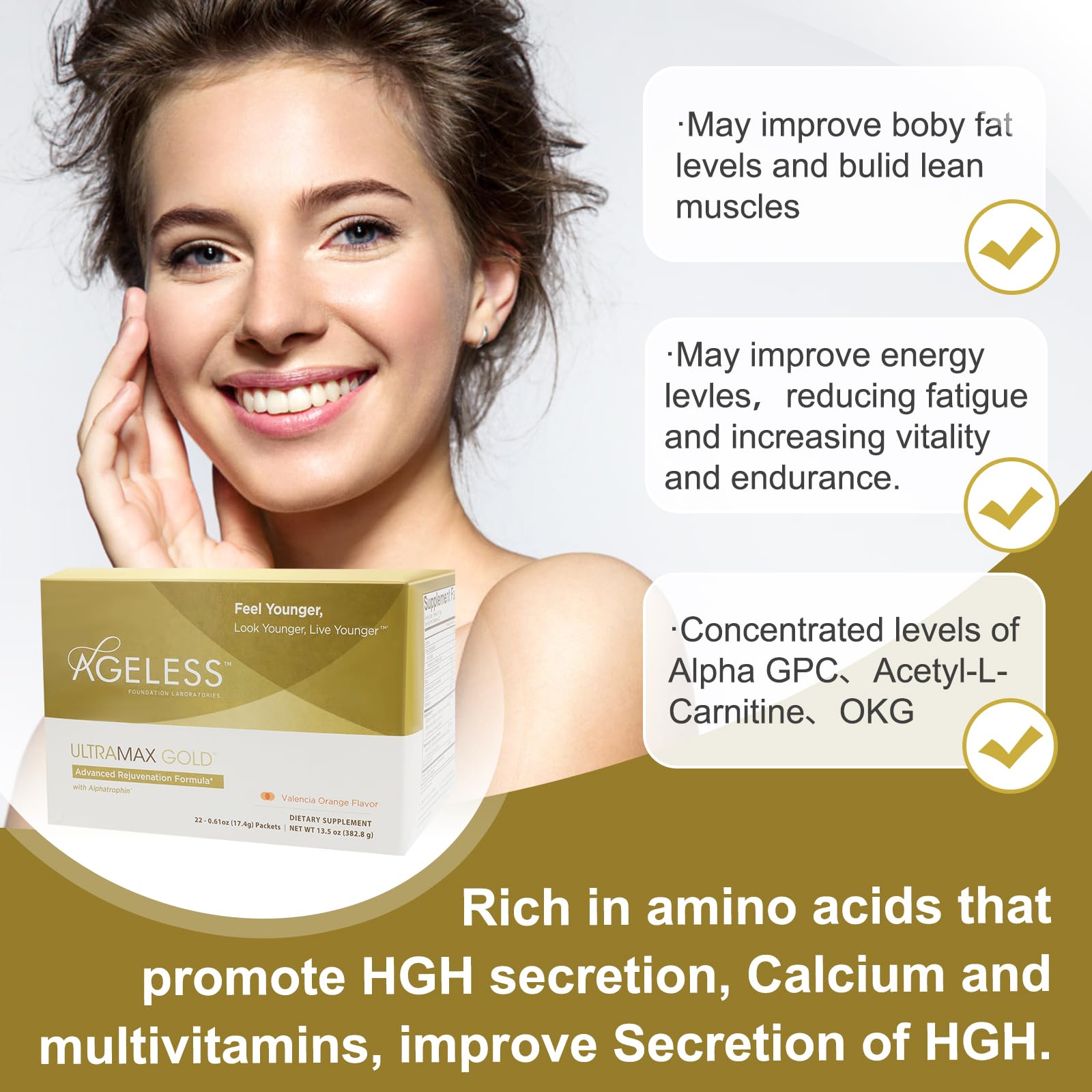 AGELESS™: UltraMAX Gold™ Capsules, HGH Anti-Aging Supplement for Women, Slows Cellular Aging, Supports Immune Health, Smoother Skin Tone and Restorative Sleep, Weight Management, 90 Capsules | Healthy Aging Support, Cellular Energy, Longevity Support, Dai