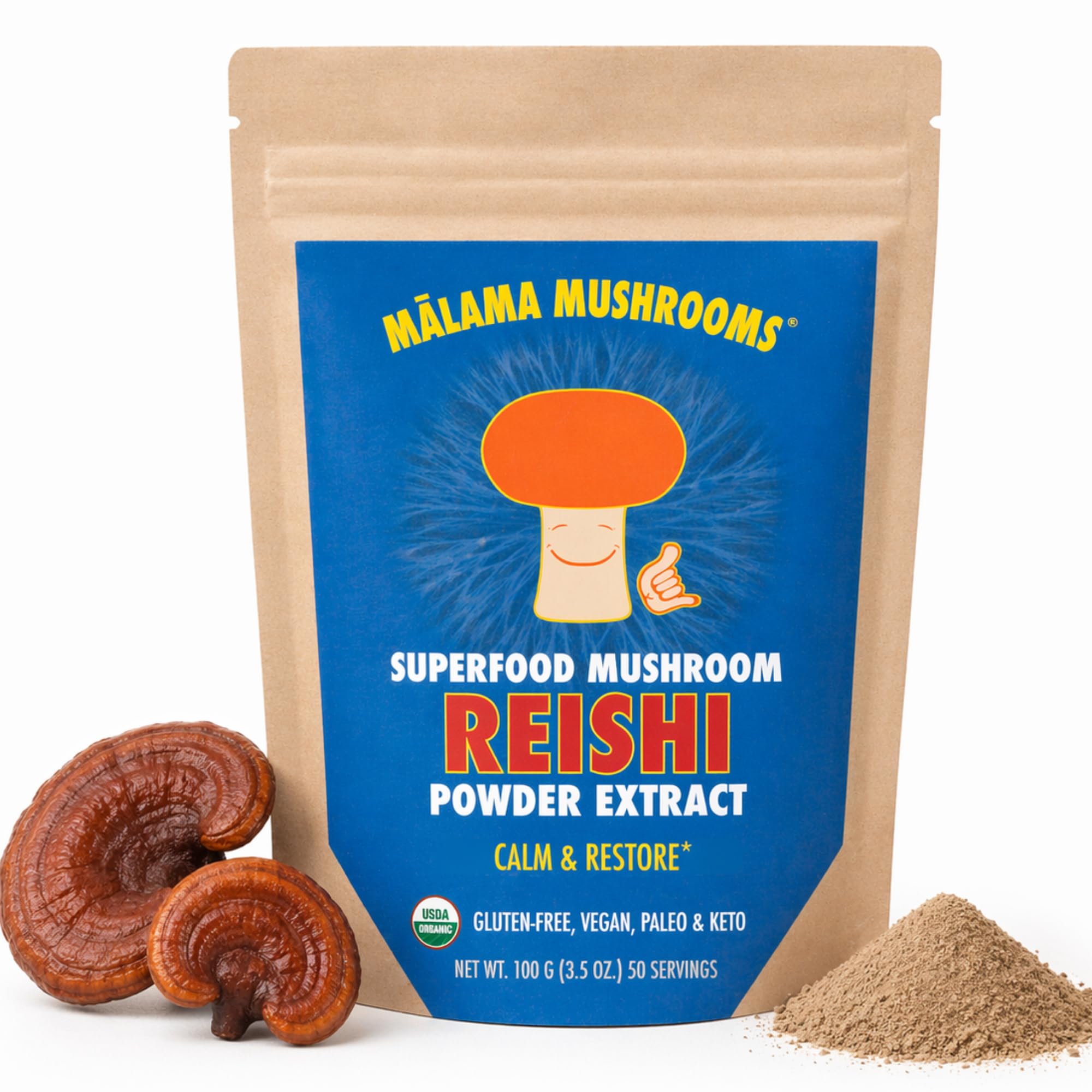 8-Mushroom Extract Powder by Malama, Organic Body Mushroom Blend Featuring Lion's Mane, Reishi, Cordyceps, Chaga, Turkey Tail, Superfood Adaptogenic