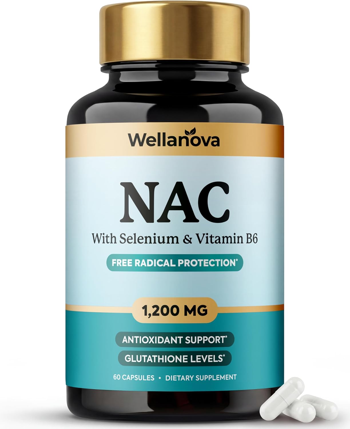 NAC Supplement 1,200 mg – 100% Pure N-Acetyl Cysteine (NAC) with Selenium | Vitamin B6, Antioxidant & Glutathione Support, 60 Capsules