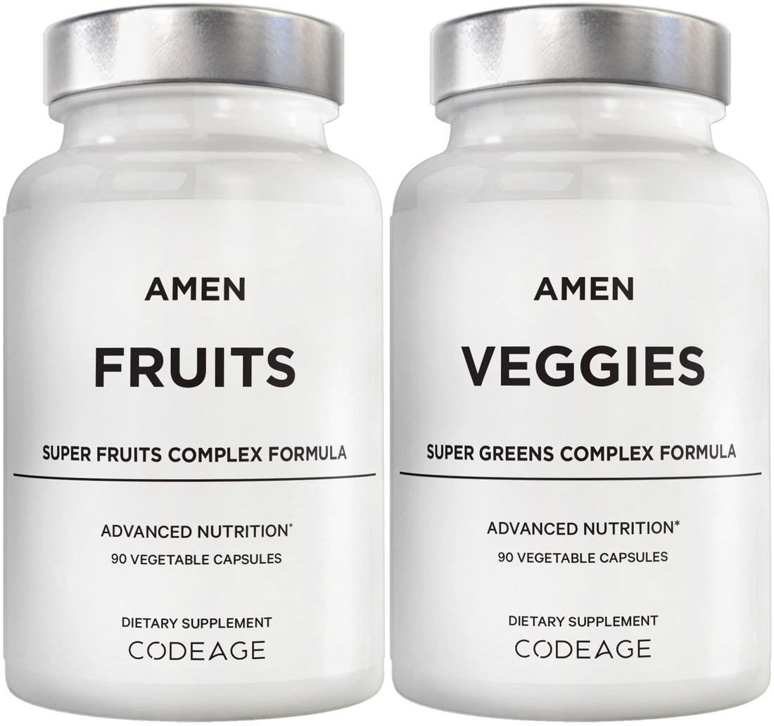 Amen Fruits + Veggies Vitamins Bundle, Raw Whole Food Multivitamin Capsules, Greens Vegetables, Red Fruits & Berries Vegan Blend, Fibers + Phytonutrients Superfood Minerals Supplement, Non-GMO, 180 ct AmenBuy Supplements Australia