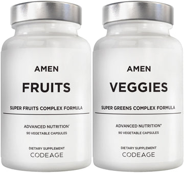 Amen Fruits + Veggies Vitamins Bundle, Raw Whole Food Multivitamin Capsules, Greens Vegetables, Red Fruits & Berries Vegan Blend, Fibers + Phytonutrients Superfood Minerals Supplement, Non-GMO, 180 ct AmenBuy Supplements Australia