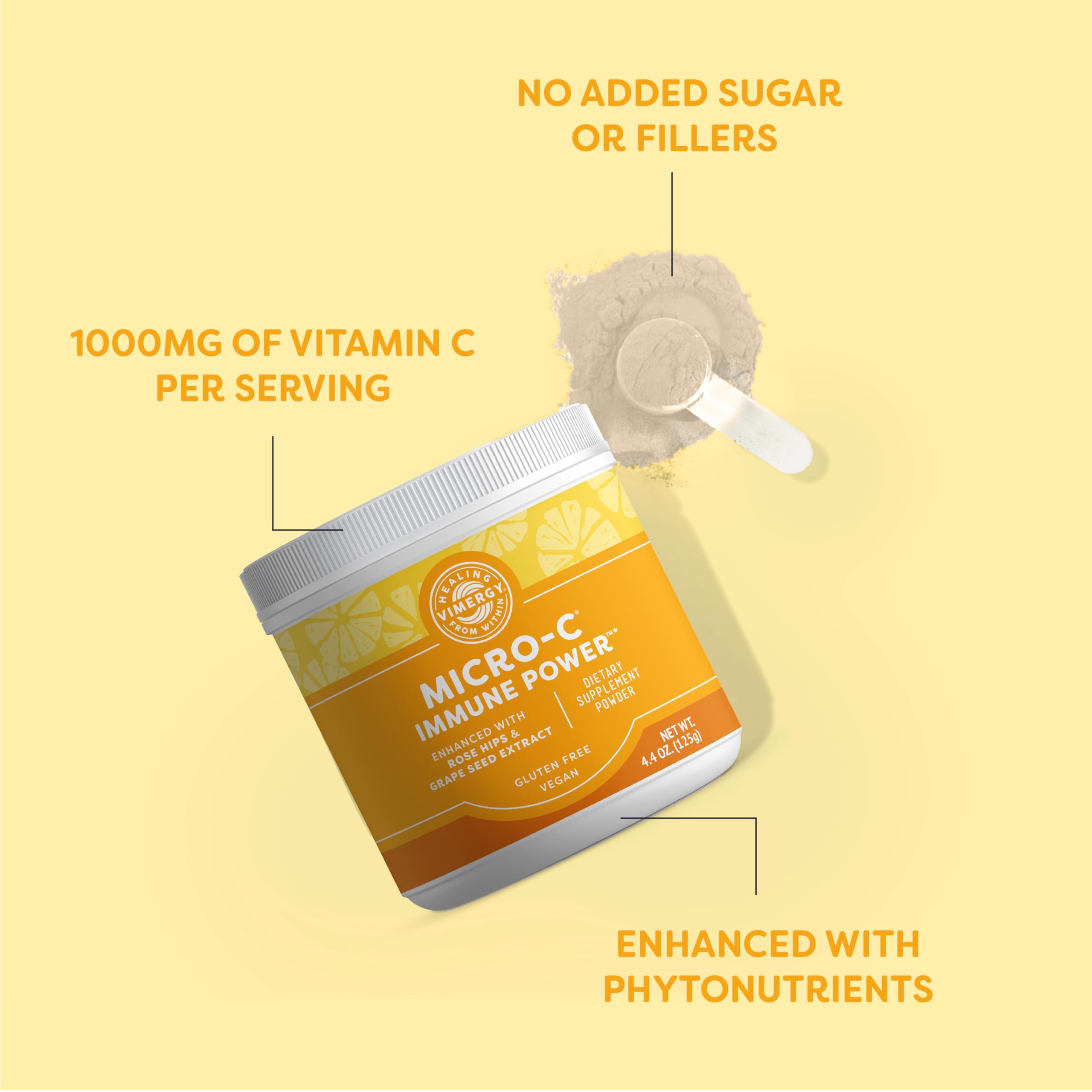 Vimergy Micro-C Immune Power TM *- 250g– 69 Servings – 2000mg/serving – Gentle Form – Antioxidant Phytonutrients – Immune & Nerve Support – Benefits Bone & Cartilage – Gluten-Free – Kosher – Vegan