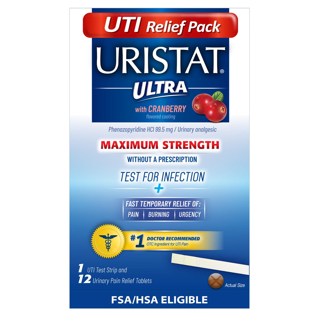 Uristat Ultra Strength Urinary Tract Infection Treatments and Test Relief Kit – 1 UTI Test Strip & 12 Cranberry Flavor Relief Tablets to Ease Urinary Pain, Burning & Urgency URISTATBuy Supplements Australia