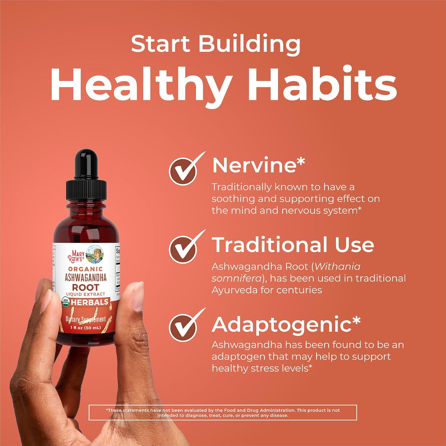 MARYRUTH'S Ashwagandha Root Liquid Drops | Mood & Stress Support Supplement | Calm & Relaxation | 590mg Ashwagandha | Adaptogen & Nervine | Vegan | USDA Organic | CLP Certified | Non-GMO | 1 oz